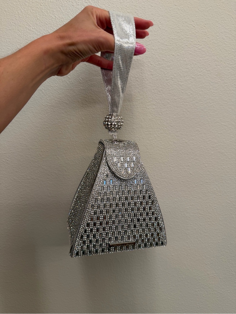 Verano Hill Silver Crystal Embellished Wristlet Evening Bag